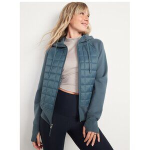 Old Navy Ocean Shale Blue Quilted Hoodie Workout Athletic Dynamic Fleece Jacket